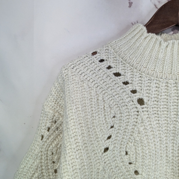 & Other Stories Sweater Crop Wool White Metallic Mock Paris - Picture 2 of 10